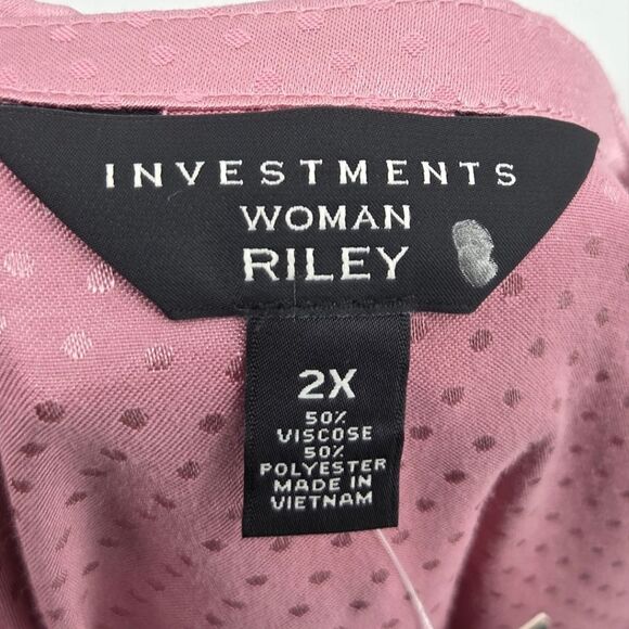 Investments Riley Top Blouse Womens Size 2X Pink Polka Dots Office Work Business - Picture 4 of 7